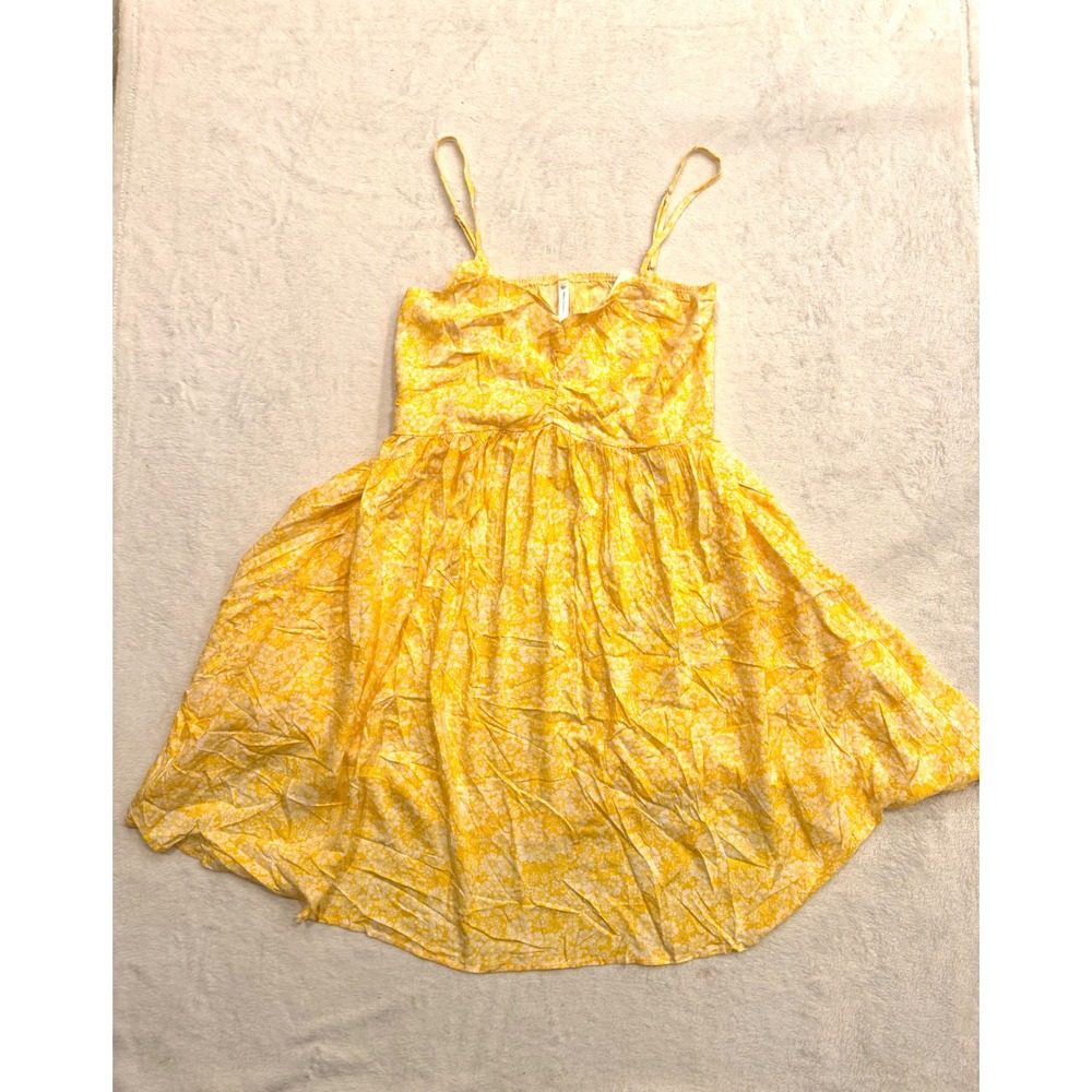 Beachsissi Womens Small Yellow Floral Spaghetti Strap Mini Sun Dress NWT